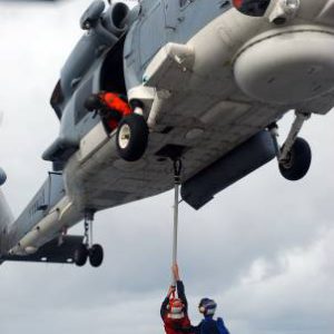 Davis Aircraft cargo securing systems being used by a Sikorsky Sea Hawk on an aircraft carrier